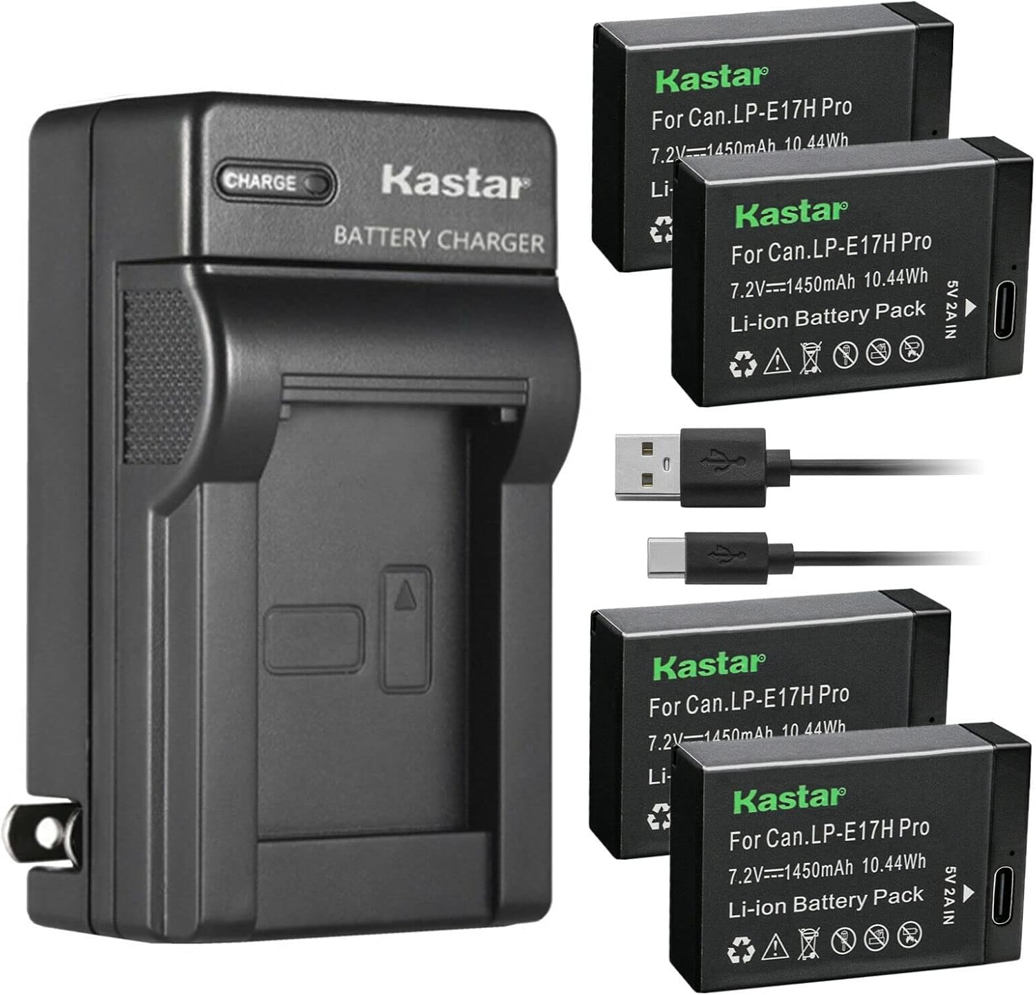 Kastar 4-Pack LP-E17H Pro Battery with Type-C Charger for Canon