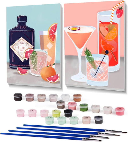 Wine Glass Paint by Numbers Kit - Retro Style