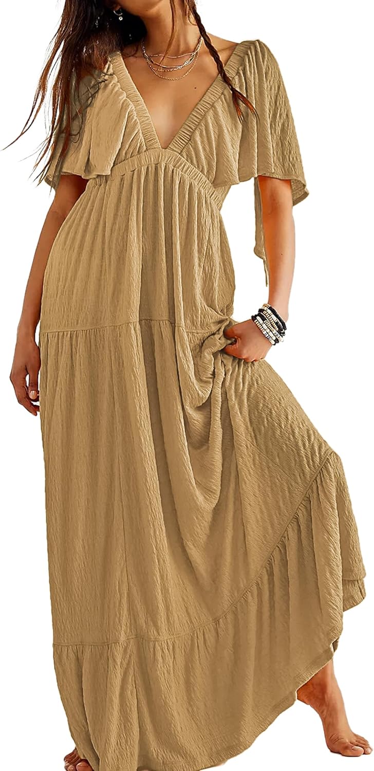 Kikibell Women Summer Dresses V-Neck Maxi Dress for All Occasions