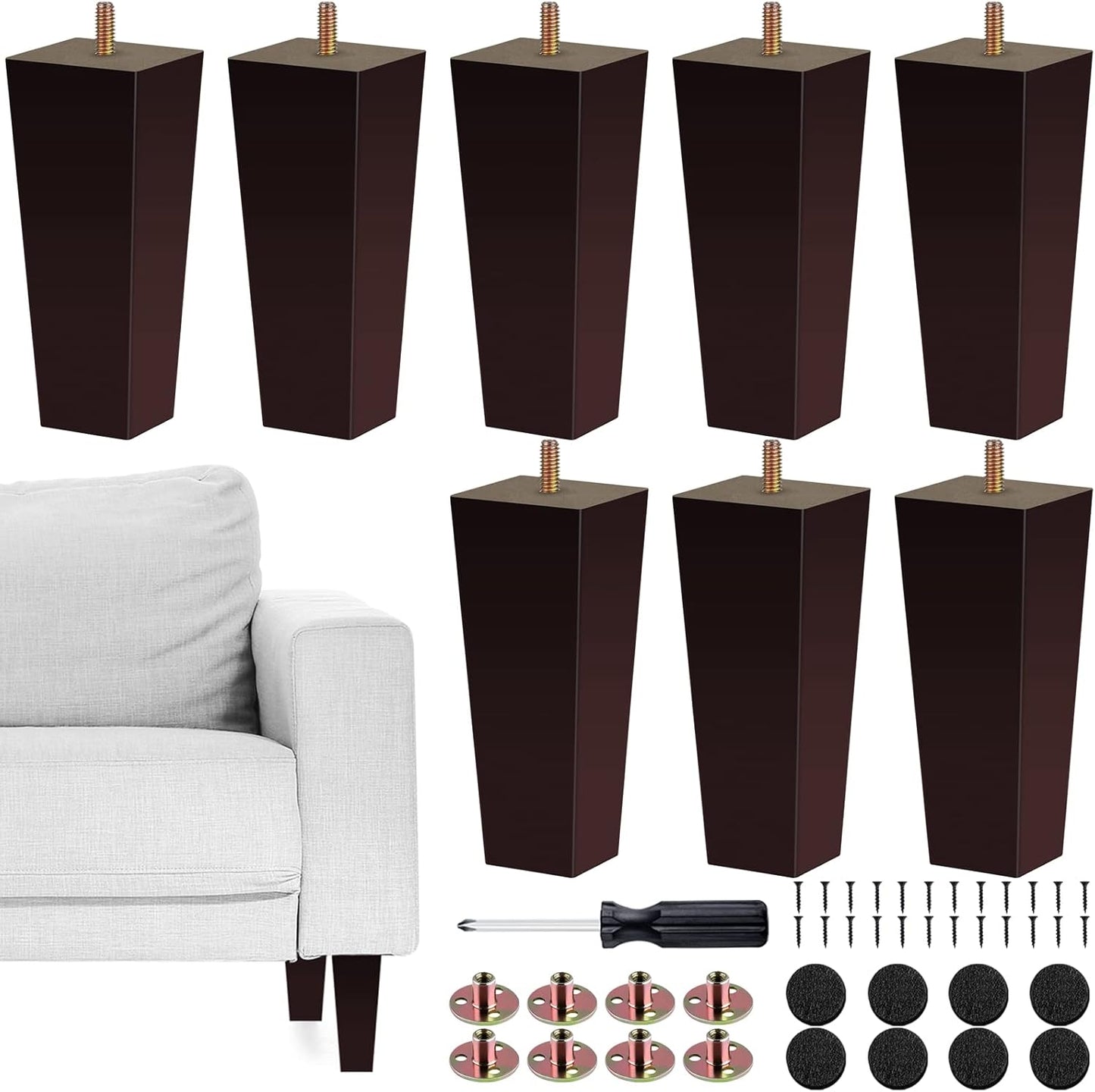 TURSTIN Set of 8 Solid Wood Couch Legs for Stylish Furniture