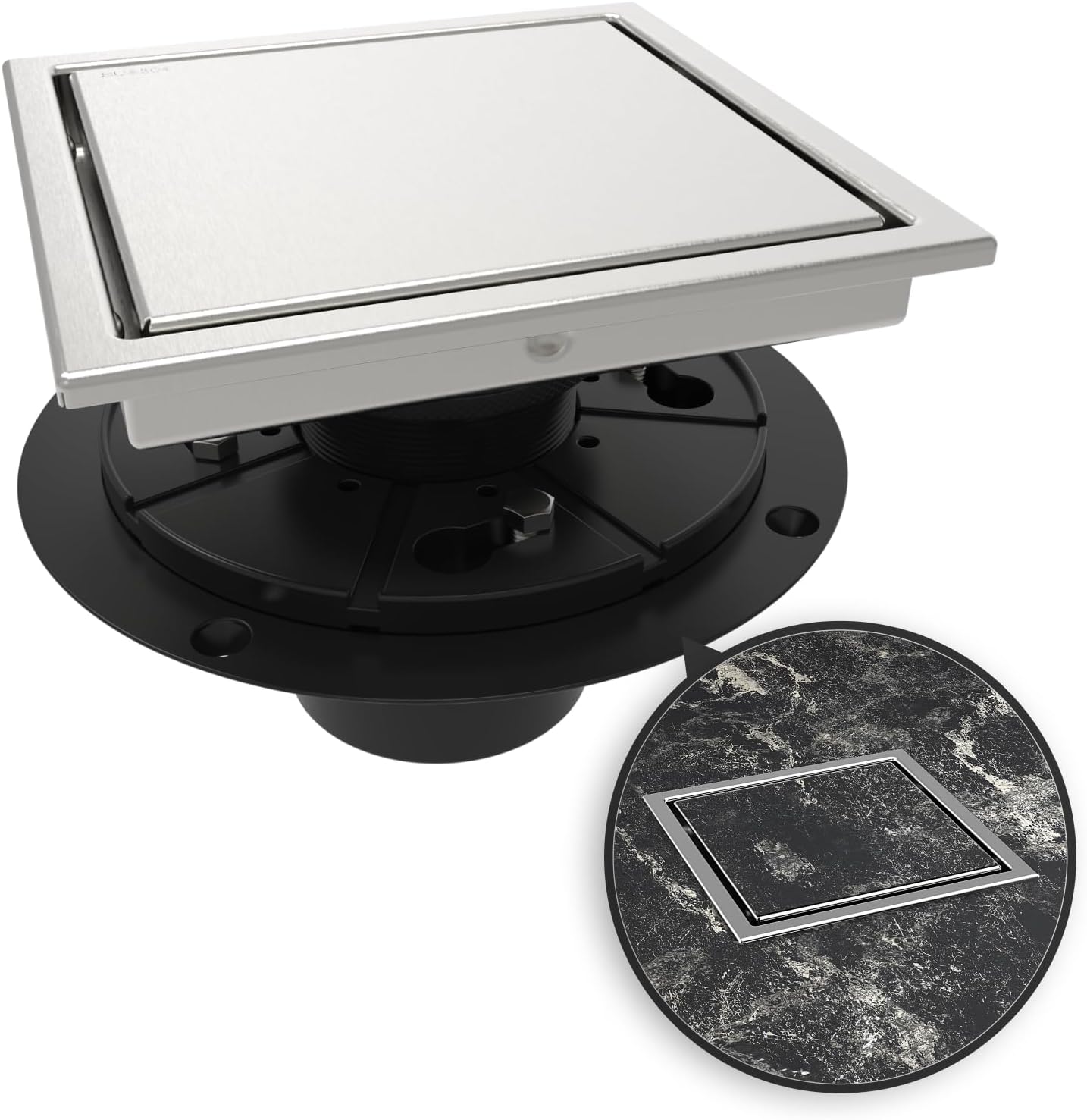 WEBANG 6 Inch Square Shower Drain with Reversible Cover Design