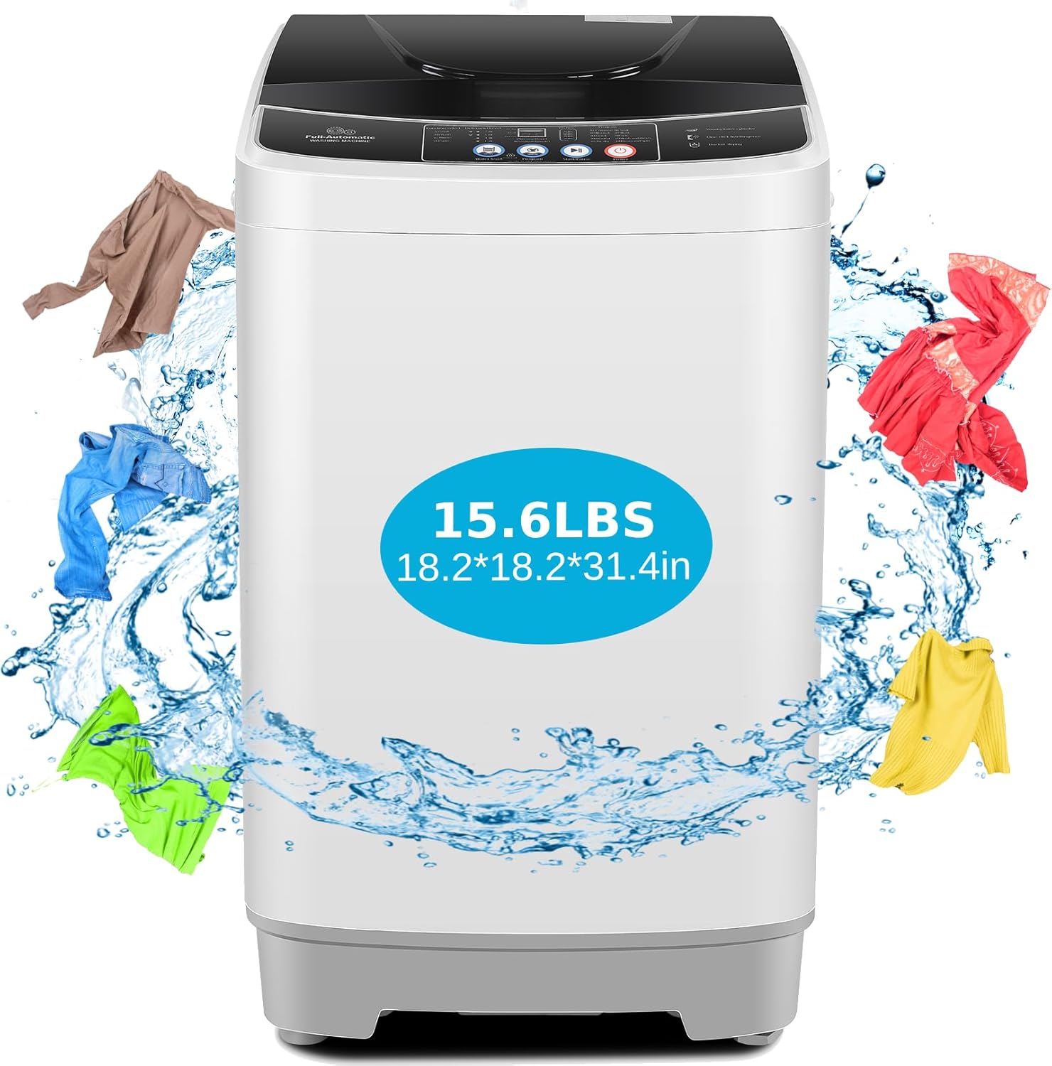 Nictemaw 15.6Lbs Portable Washer: Full-Automatic with 10 Programs