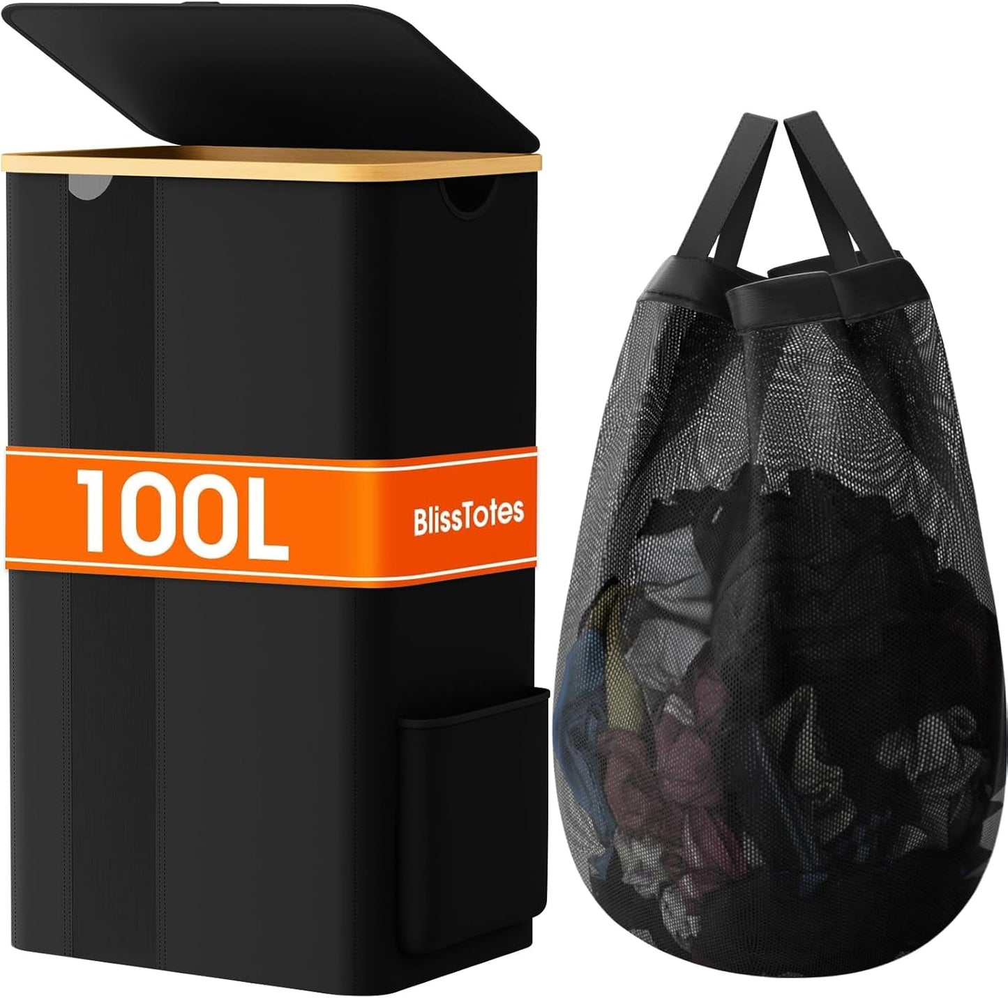 BlissTotes Laundry Basket with Lid - 100L Clothes Hamper