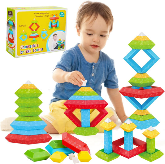 30 Pc Montessori Building Blocks for Kids 1-5: STEM Learning & Sensory Play