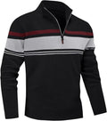 MAGNIVIT Men's Quarter Zip Striped Pullover Sweater - Comfortable