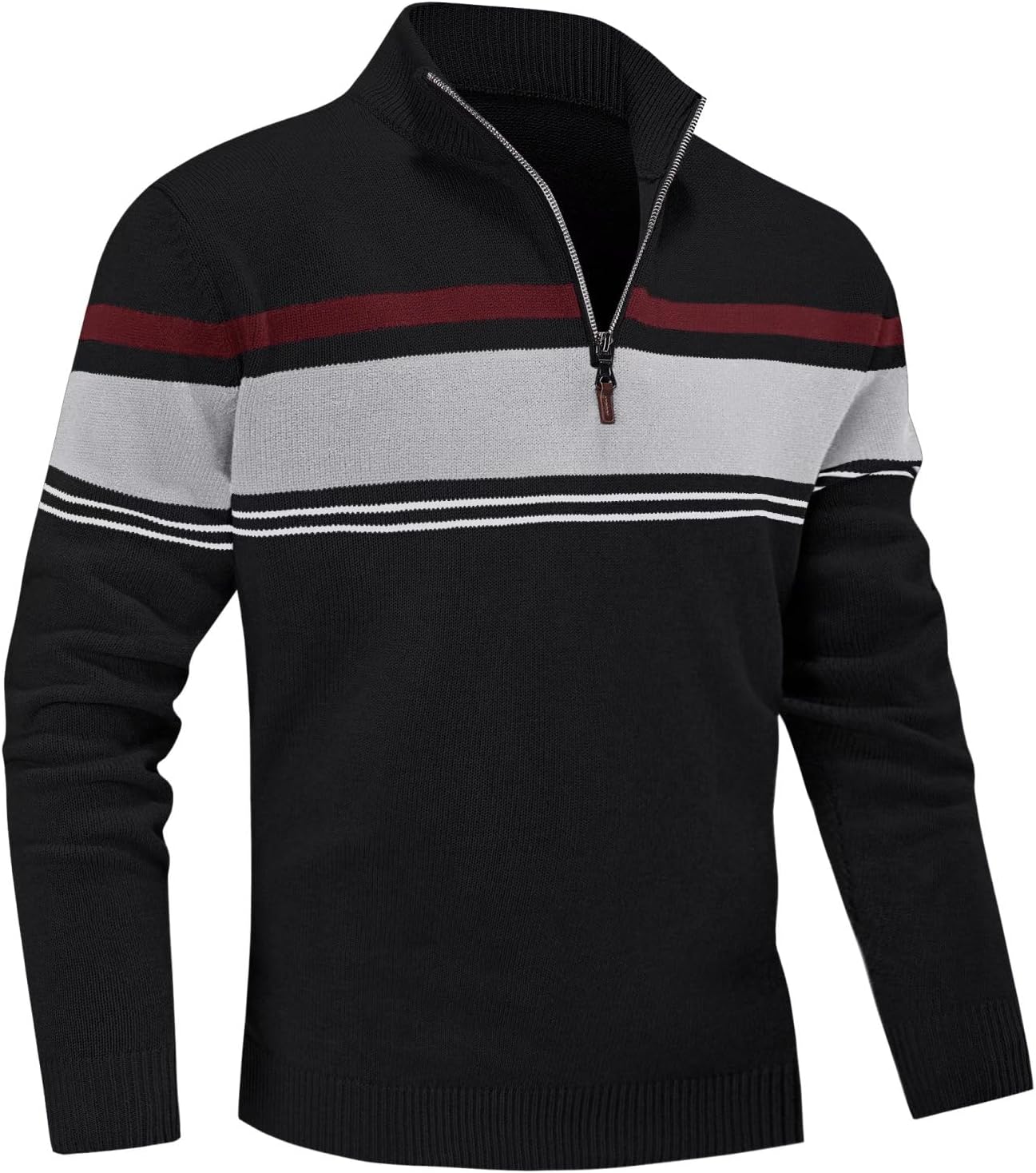 MAGNIVIT Men's Sweater Quarter Zip Striped Pullover for All Seasons