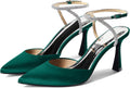 Coutgo Rhinestone Satin Pumps Pointed Toe Kitten Heels - Sparkly