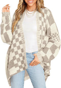 Womens Checkered Sweater Color Block Plaid Cardigans - Cozy