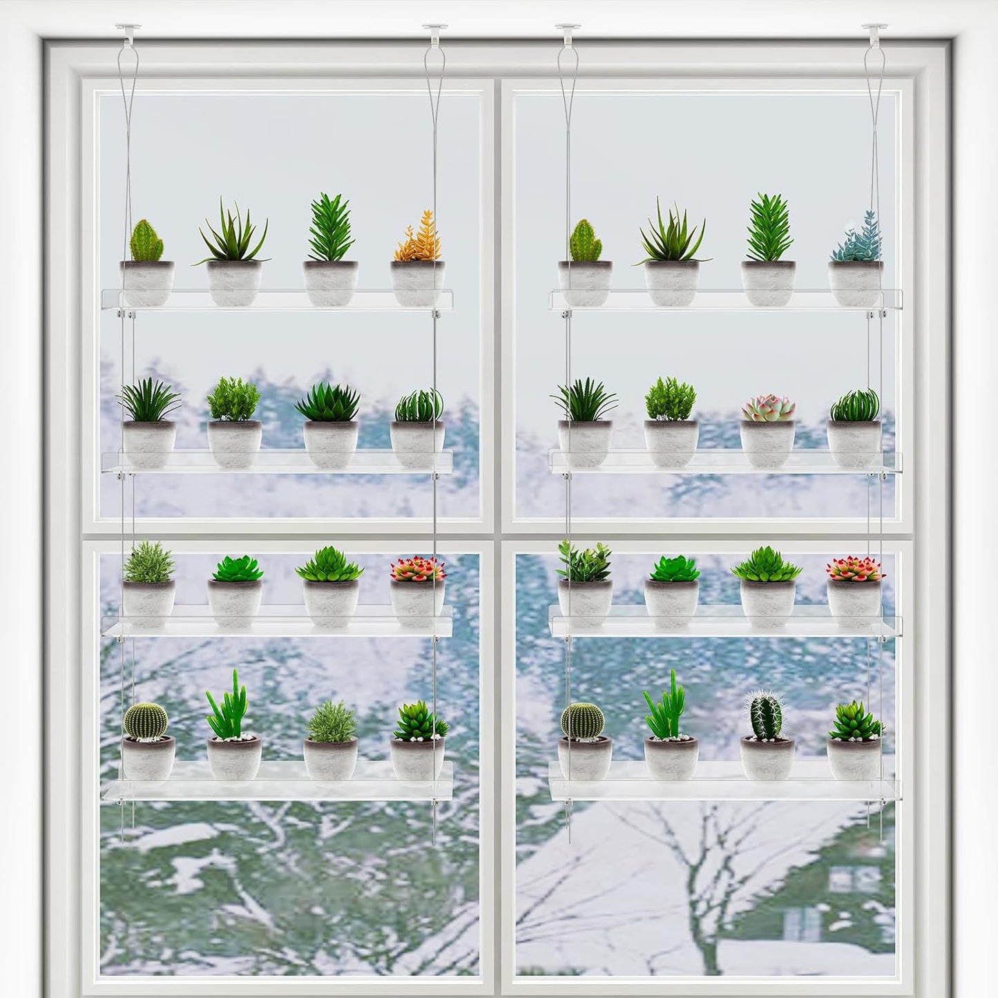 Clear Hanging Window Plant Shelves for Indoor Flower Display