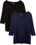 Women's 3/4 Sleeve V-Neck Swing T-Shirt Pack of 2 for Comfort