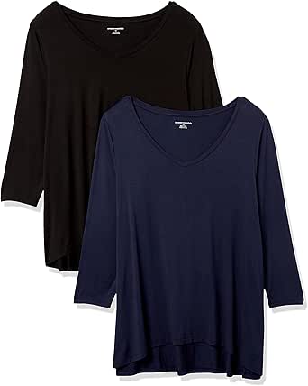 Women's 3/4 Sleeve V-Neck Swing T-Shirt Pack of 2 for Comfort