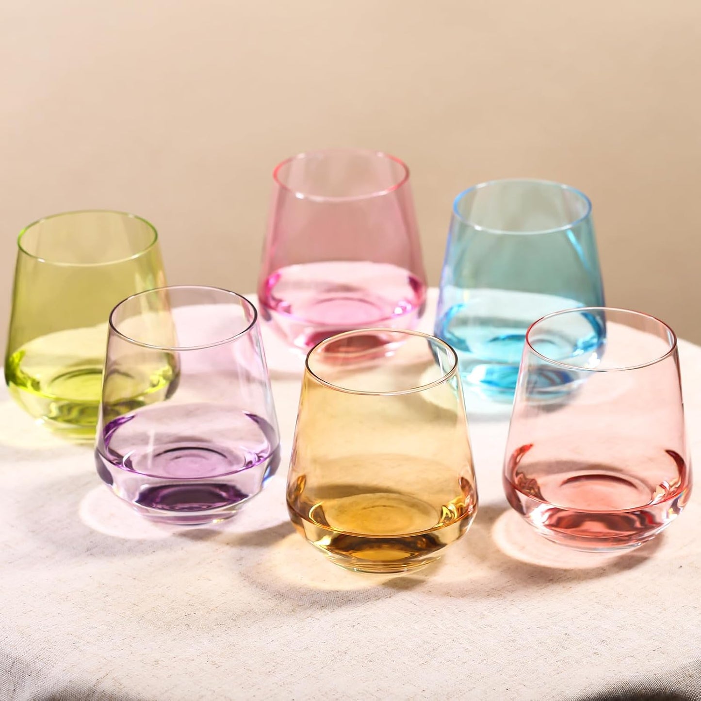 Physkoa Colored Stemless Wine Glasses Set of 6 for Wine Lovers