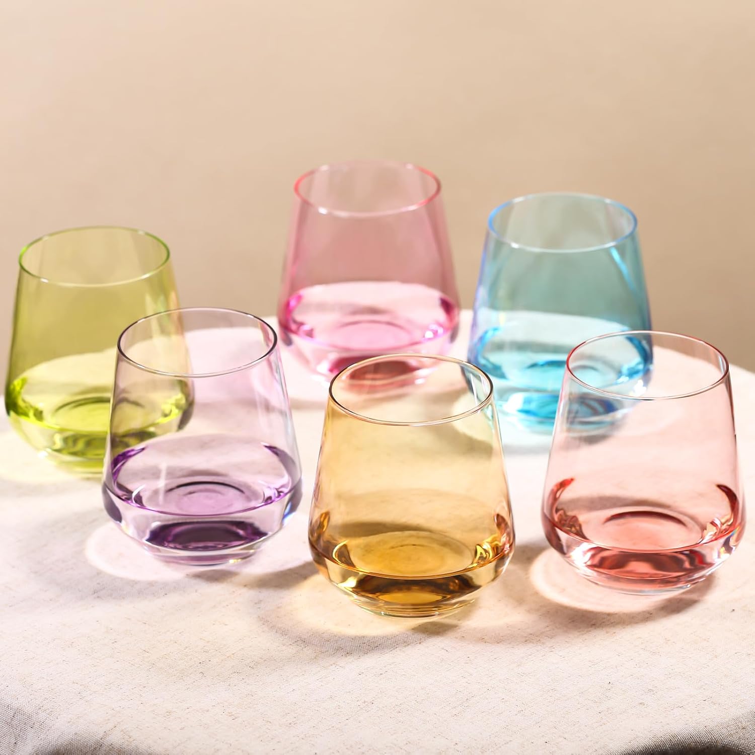 Physkoa Colored Stemless Wine Glasses Set of 6 for Wine Lovers