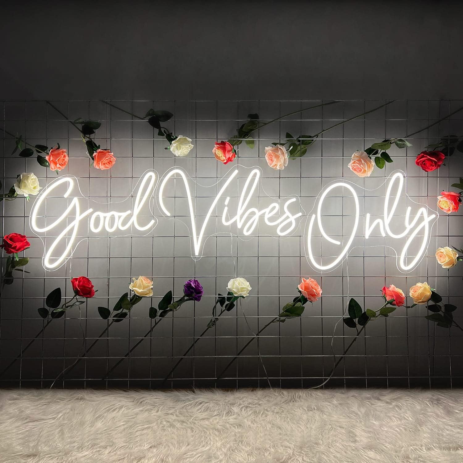 Large Good Vibes Only Neon Sign for Bedroom and Party Decor