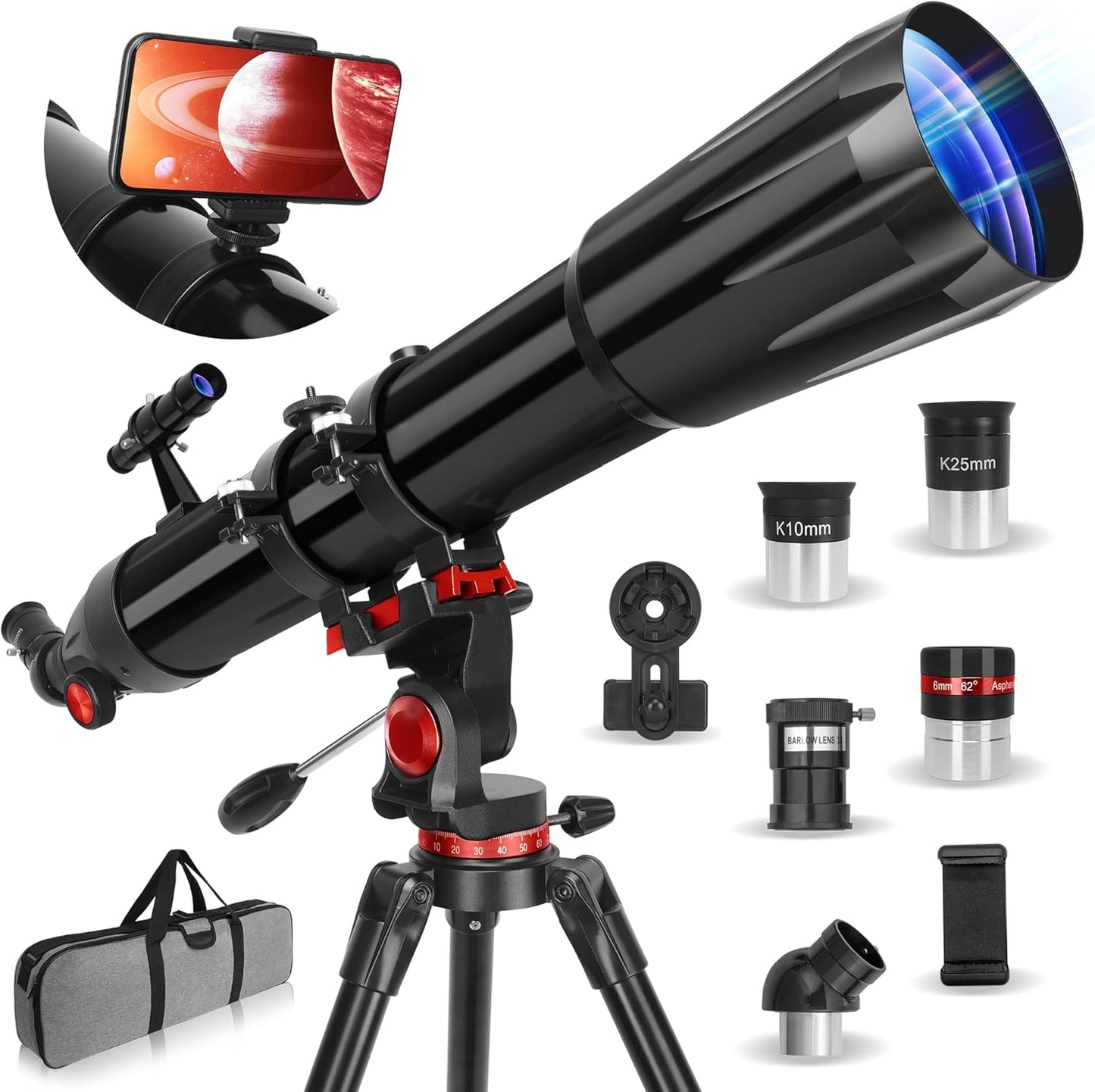 Professional Refractor Telescope for Stargazing with 90mm Aperture