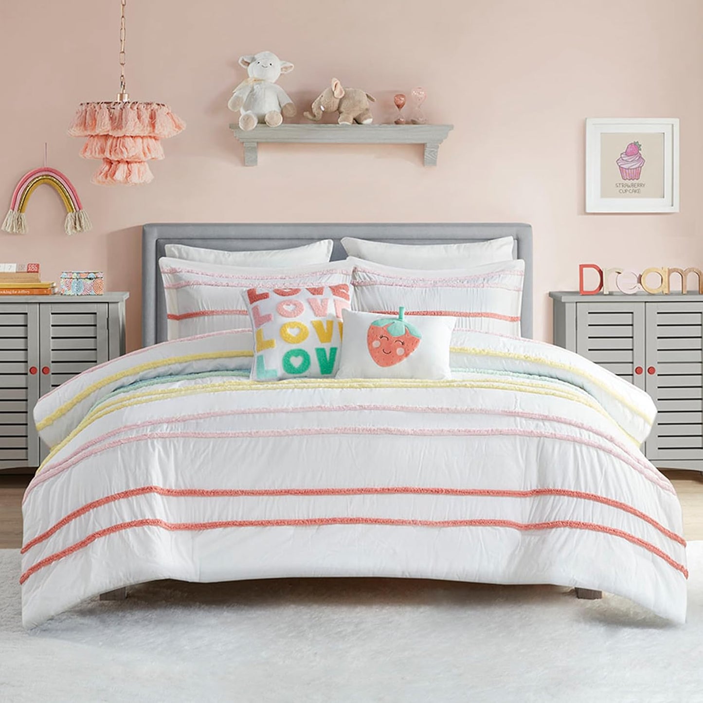 Full Comforter Set with Chenille Stripes for Cozy Sleep