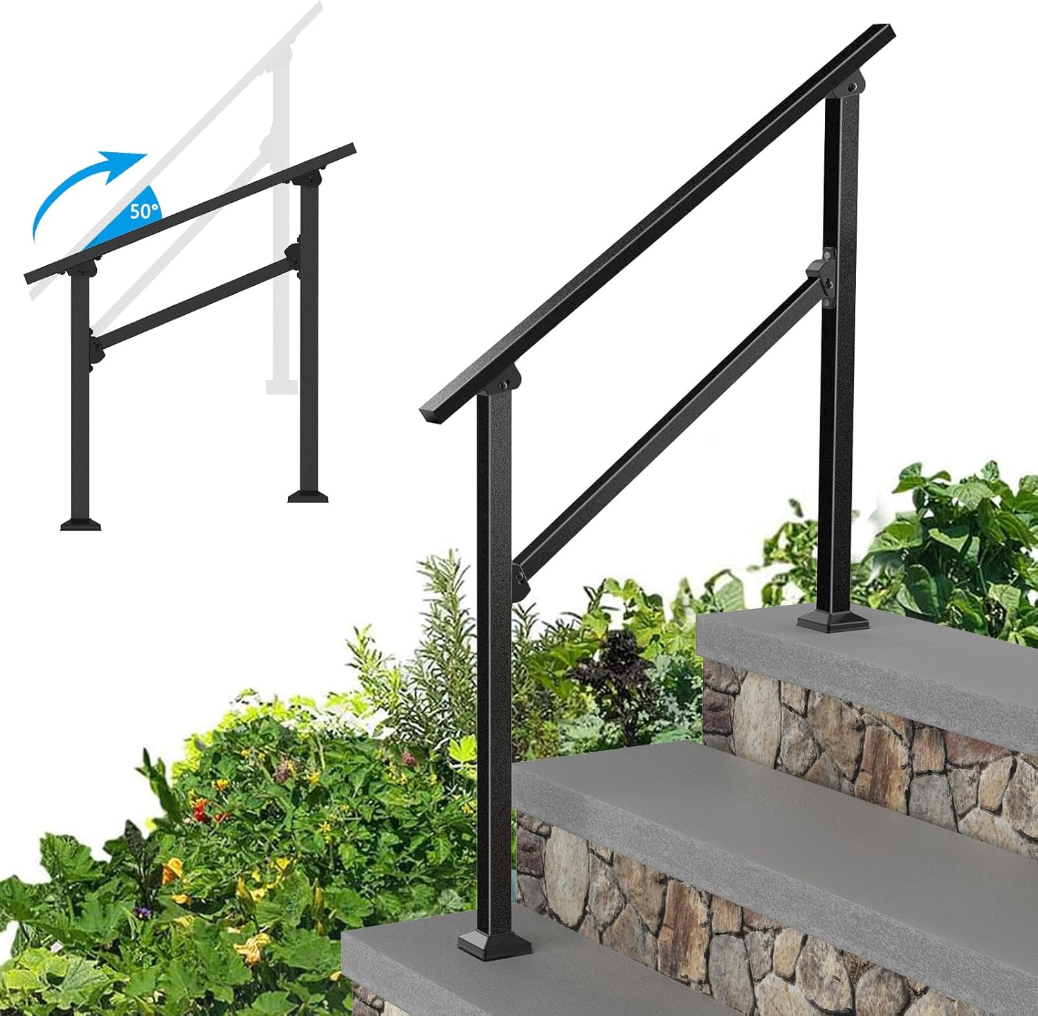 Wrought Iron Handrails for Outdoor Steps - Adjustable Metal Railing