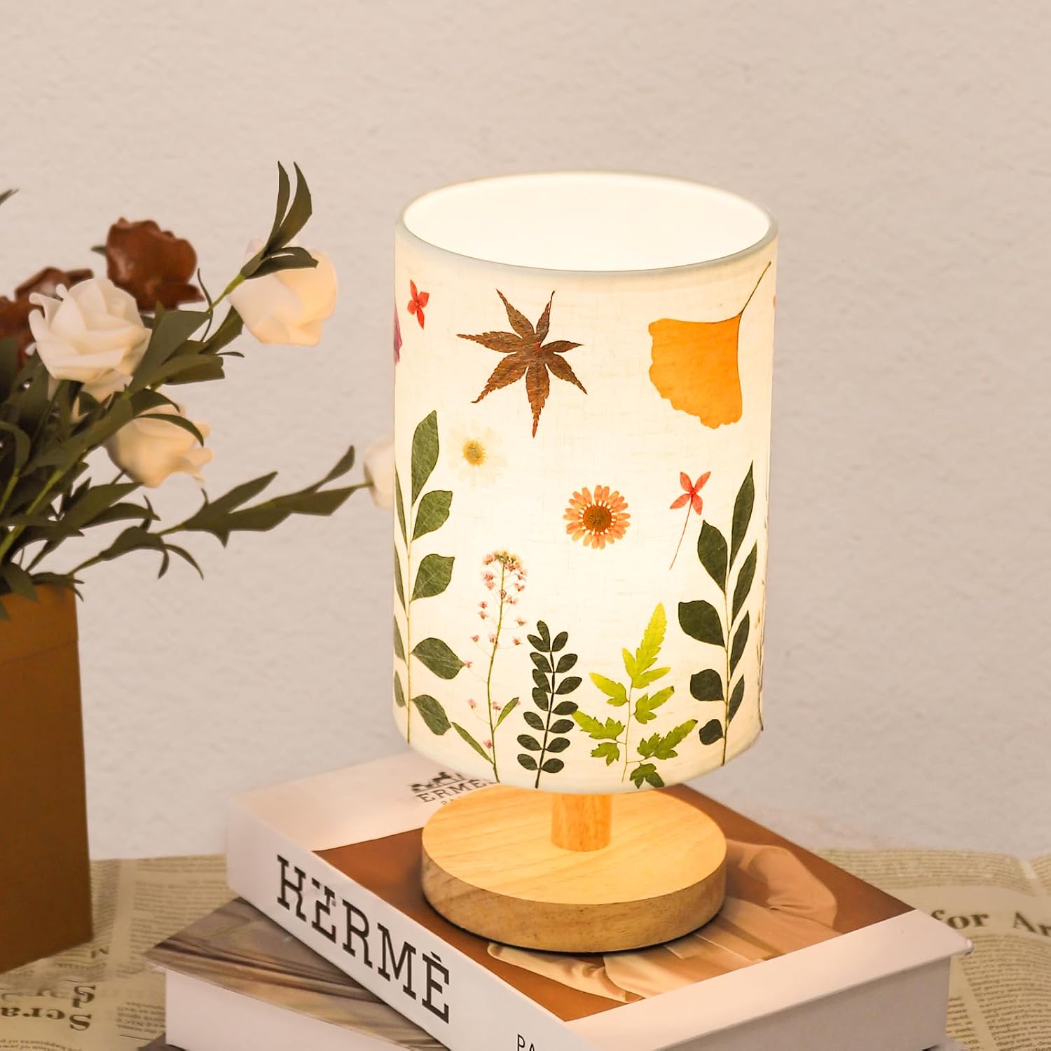 Pressed Flowers Table Lamp with 5W LED and Linen Shade