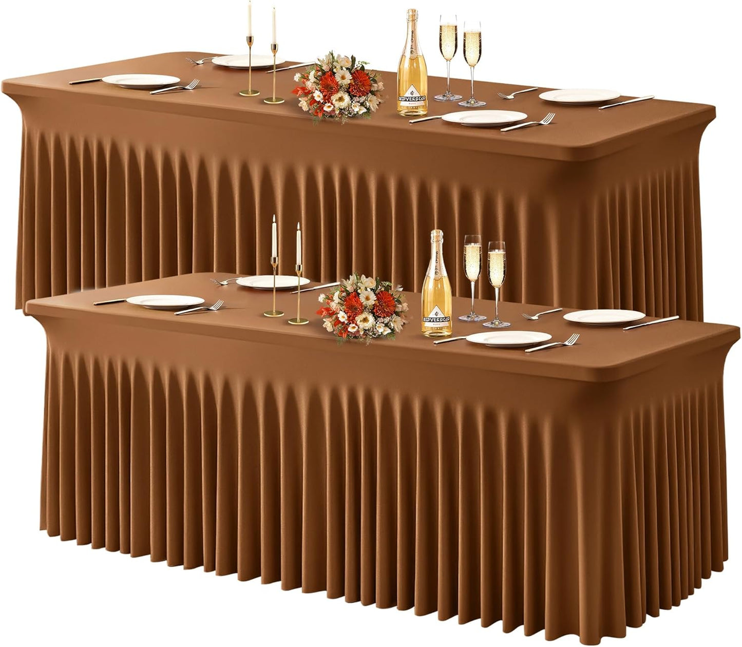 2 Pack Brown Spandex Table Covers for 8 Foot Rectangle Tables