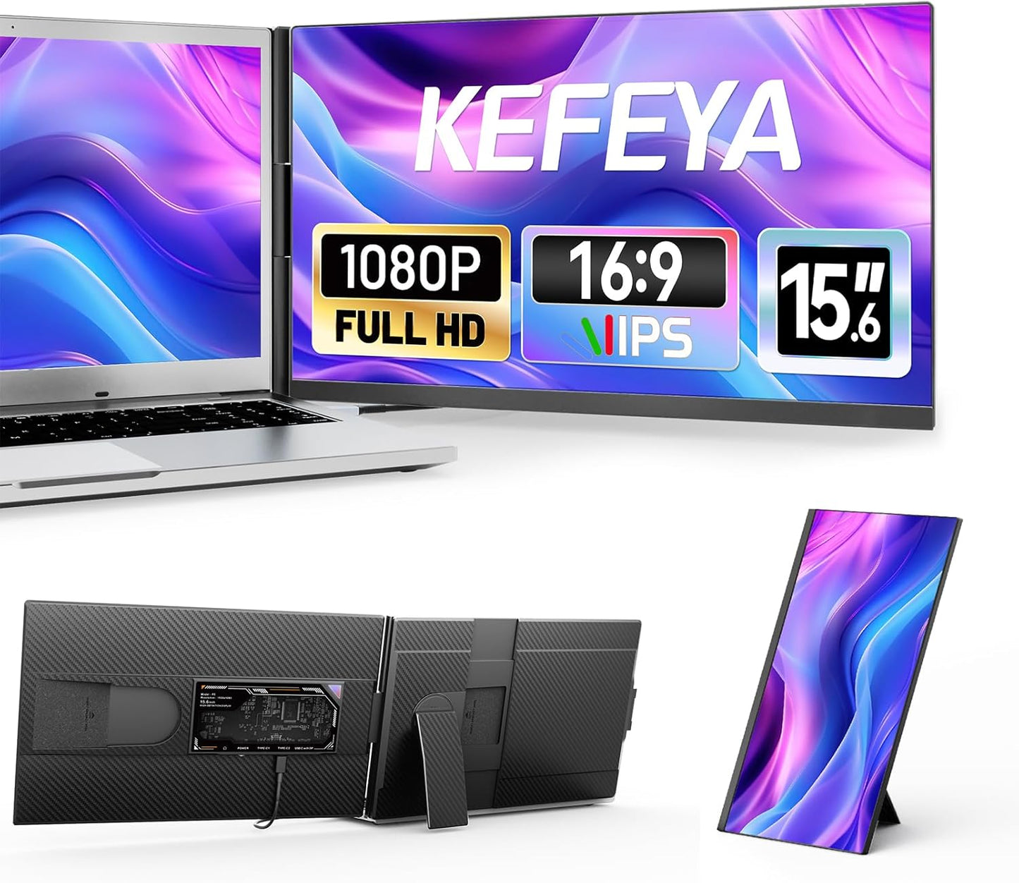 KEFEYA 15.6 FHD IPS Laptop Monitor - Plug & Play Dual Screen