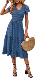 Women Floral Smocked Midi Dress - Ruffle Tiered Short Sleeves