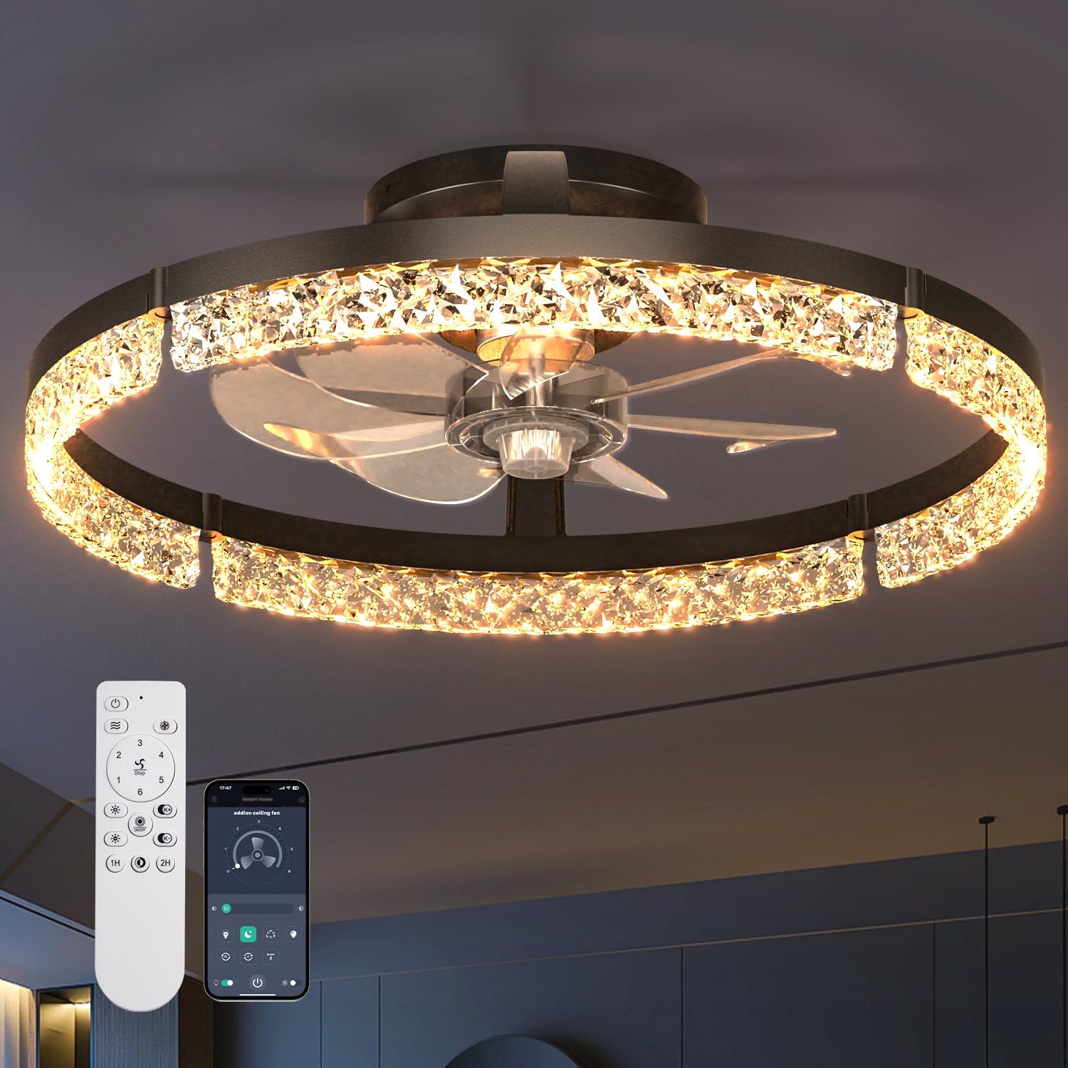addlon Ceiling Fans with Lights: Modern Flush Mount LED Fan