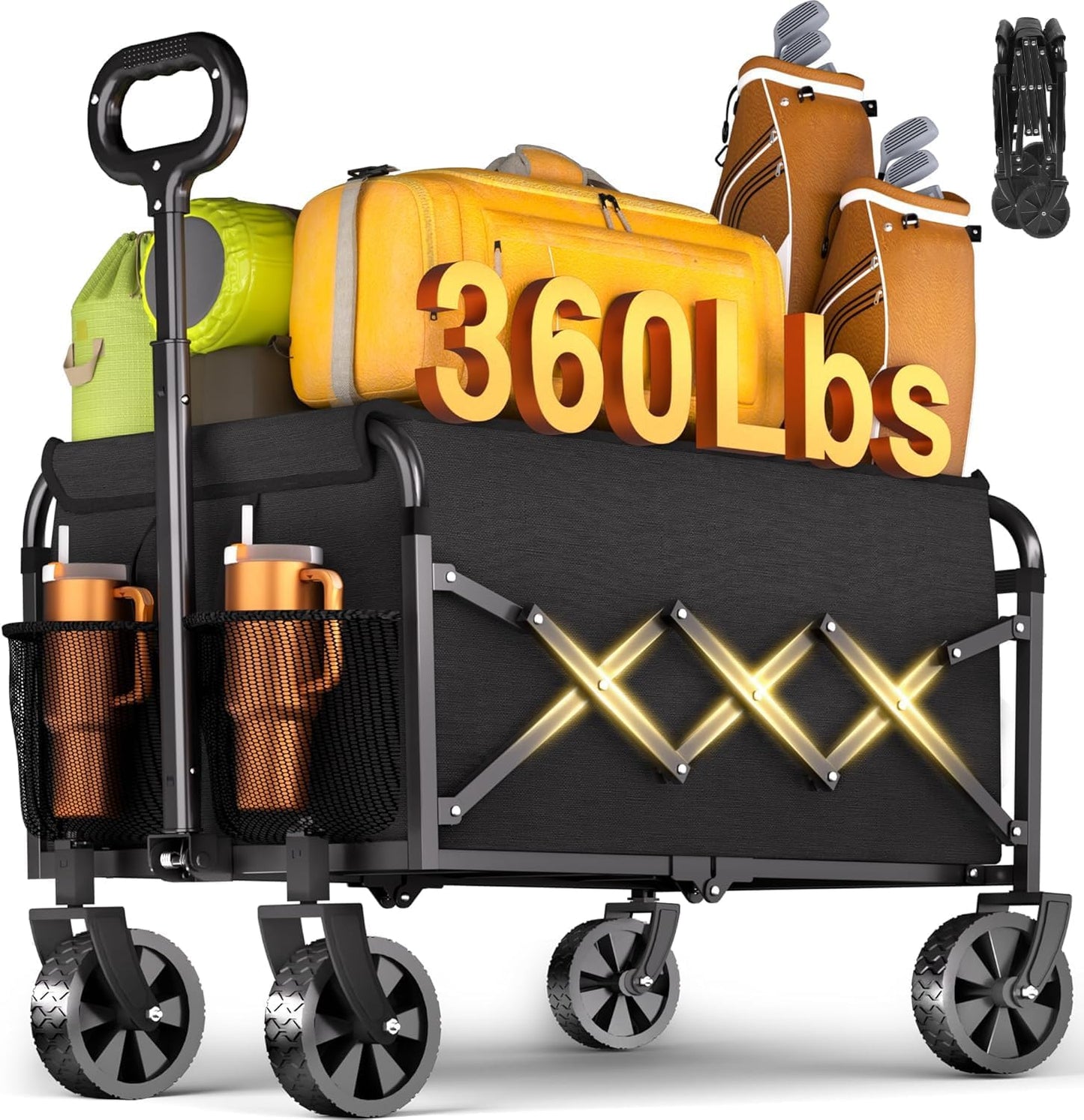 Wagons Carts Foldable - 360Lbs Collapsible Wagon Cart with Wheels