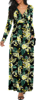 LILBETTER Women Long Sleeve Deep V Neck Loose Maxi Dress (Style WZRL)
