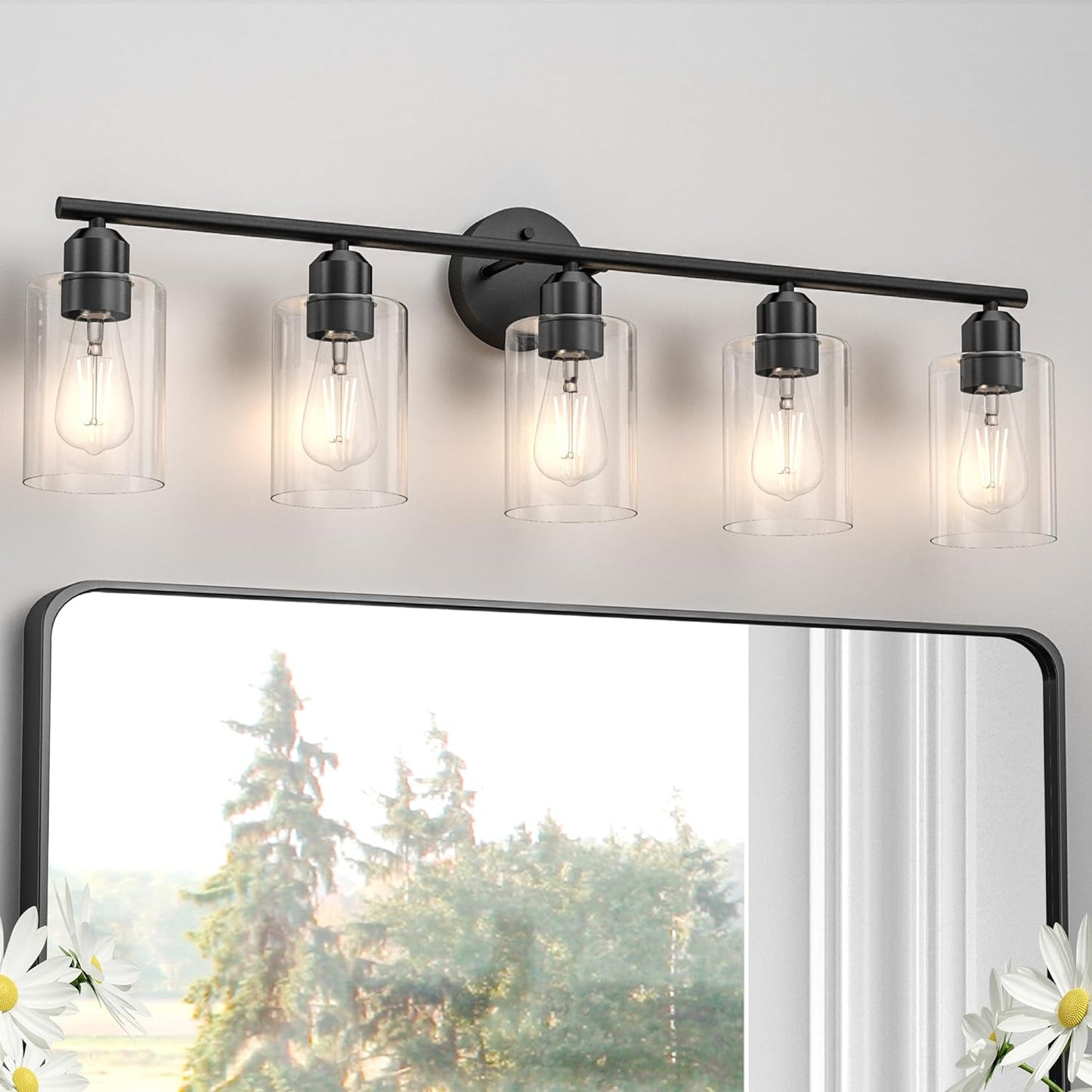 Modern Matte Black Bathroom Vanity Light Fixture with 5 Lights