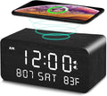 Wooden Digital Alarm Clock with Wireless Charging - Adjustable