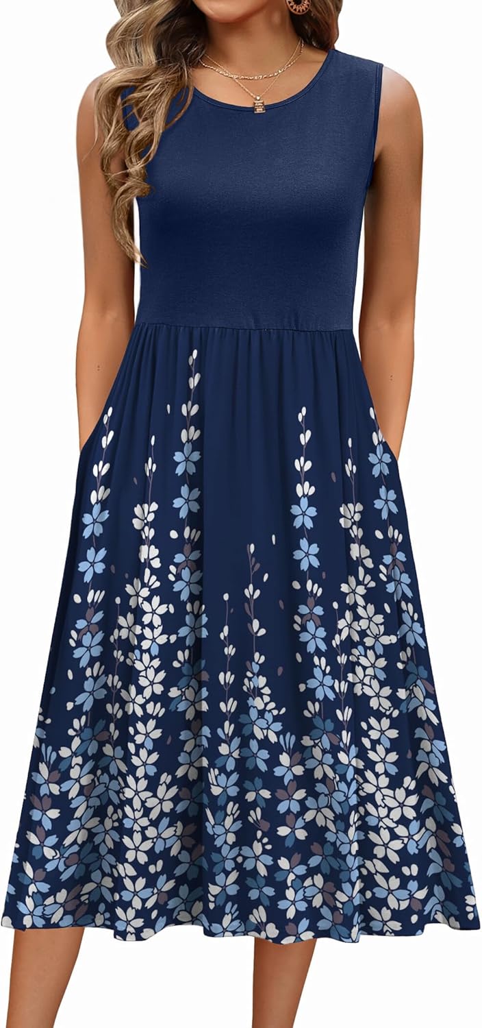 Stylish Floral Sleeveless A-Line Midi Dress for Summer Fun