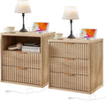 Fluted Farmhouse Nightstand Set of 2 - Charging Station & Deep Storage