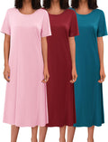 Long Nightgowns for Women 3 Pack - Soft Polyester Stretch Sleepwear