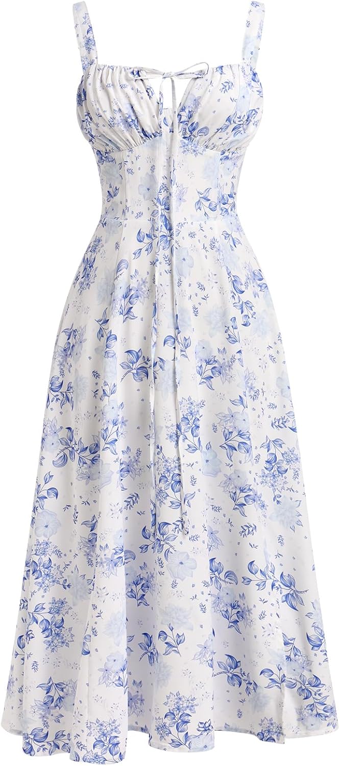 Floral Corset Dress for Women - Boho Midi Sundress Style