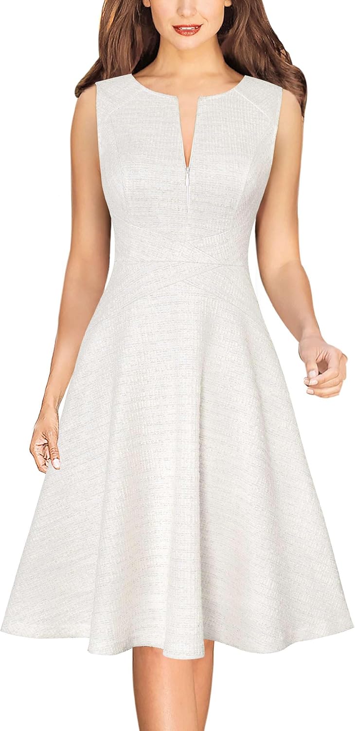 Elegant Front Zipper Slim A-Line Dress for Work and Parties