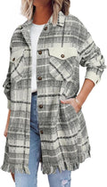 SHEWIN Womens Casual Plaid Shacket Long Sleeve Button Down Oversized