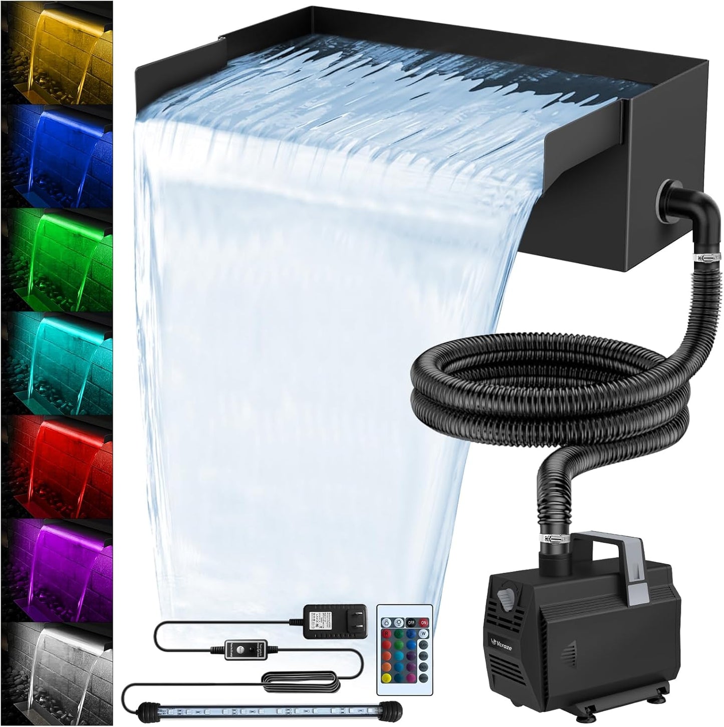 All-in-1 Pond Waterfall Kit with LED Lights for Outdoor Spaces