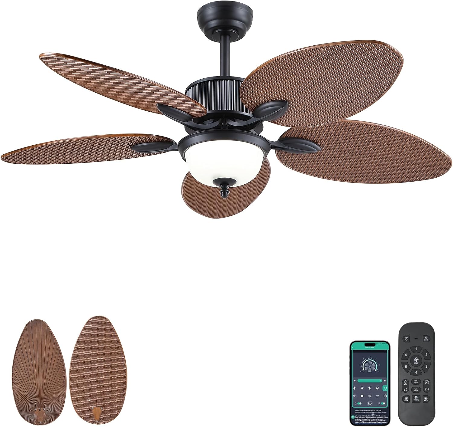 50 Inch Tropical Ceiling Fan with Lights and Remote Control