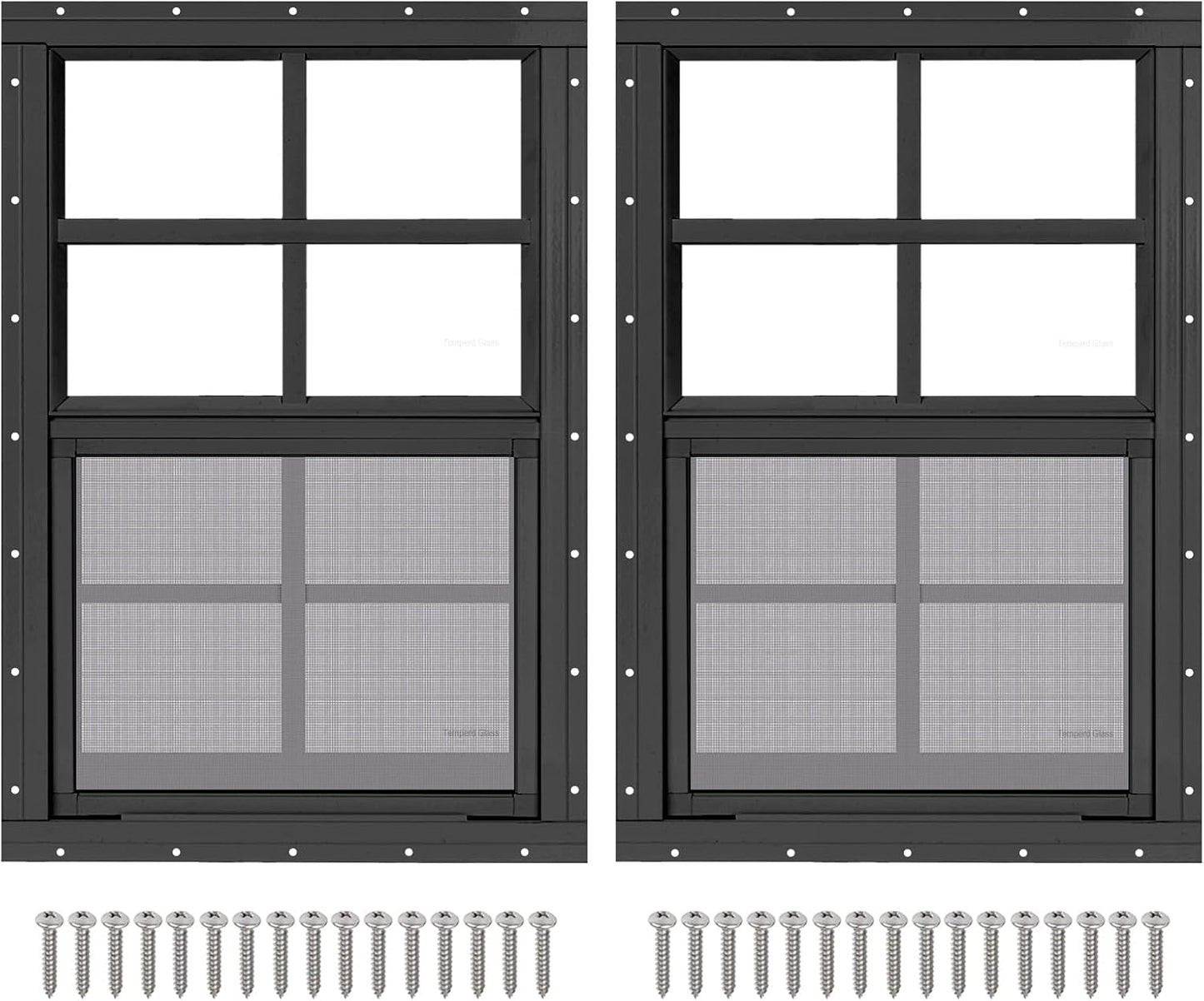 18 x 27 Black Shed Windows with Tempered Glass for Outdoor Use