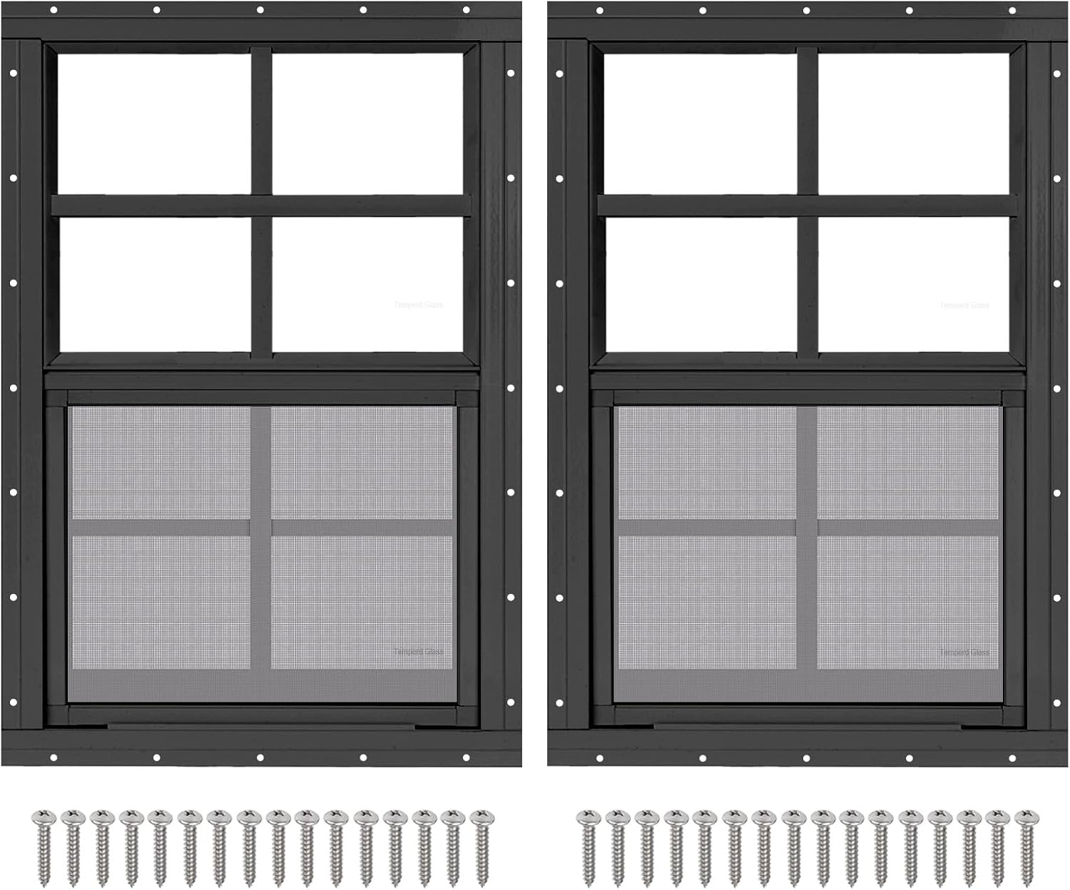 18 x 27 Black Shed Windows with Tempered Glass for Outdoor Use