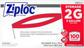 Ziploc Brand Food Storage 2 Gallon Bags, Commercial 100 Count