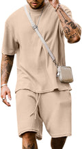 Men's Short Sleeve Tracksuit Two Piece Set - Waffle Fabric Summer Fit