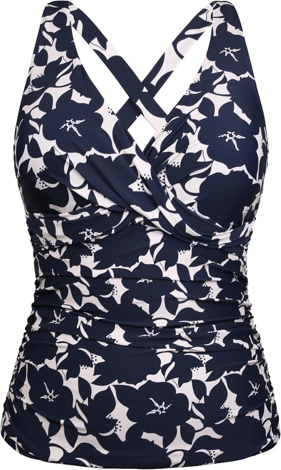 Firpearl Underwire Tankini Top for Big Bust with Tummy Control
