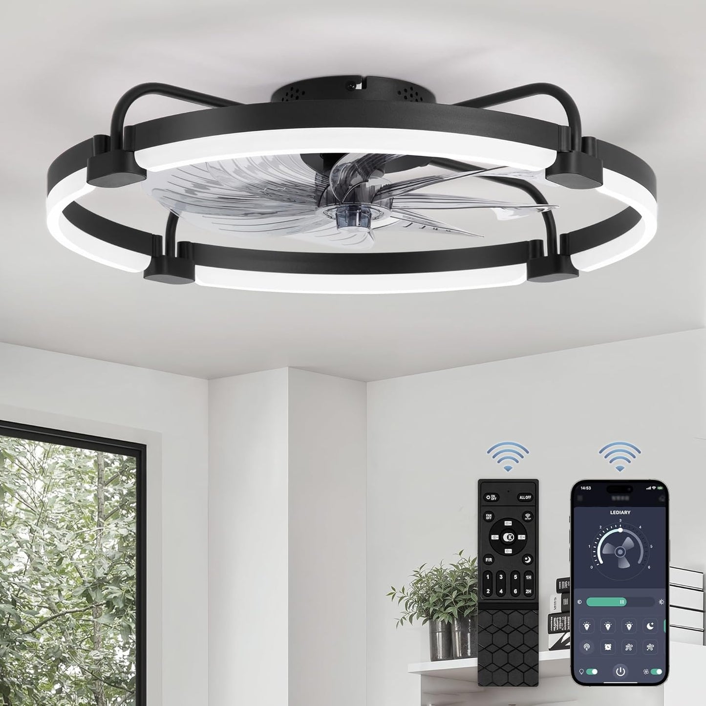 LEDIARY Ceiling Fans with Lights and Remote for Modern Homes