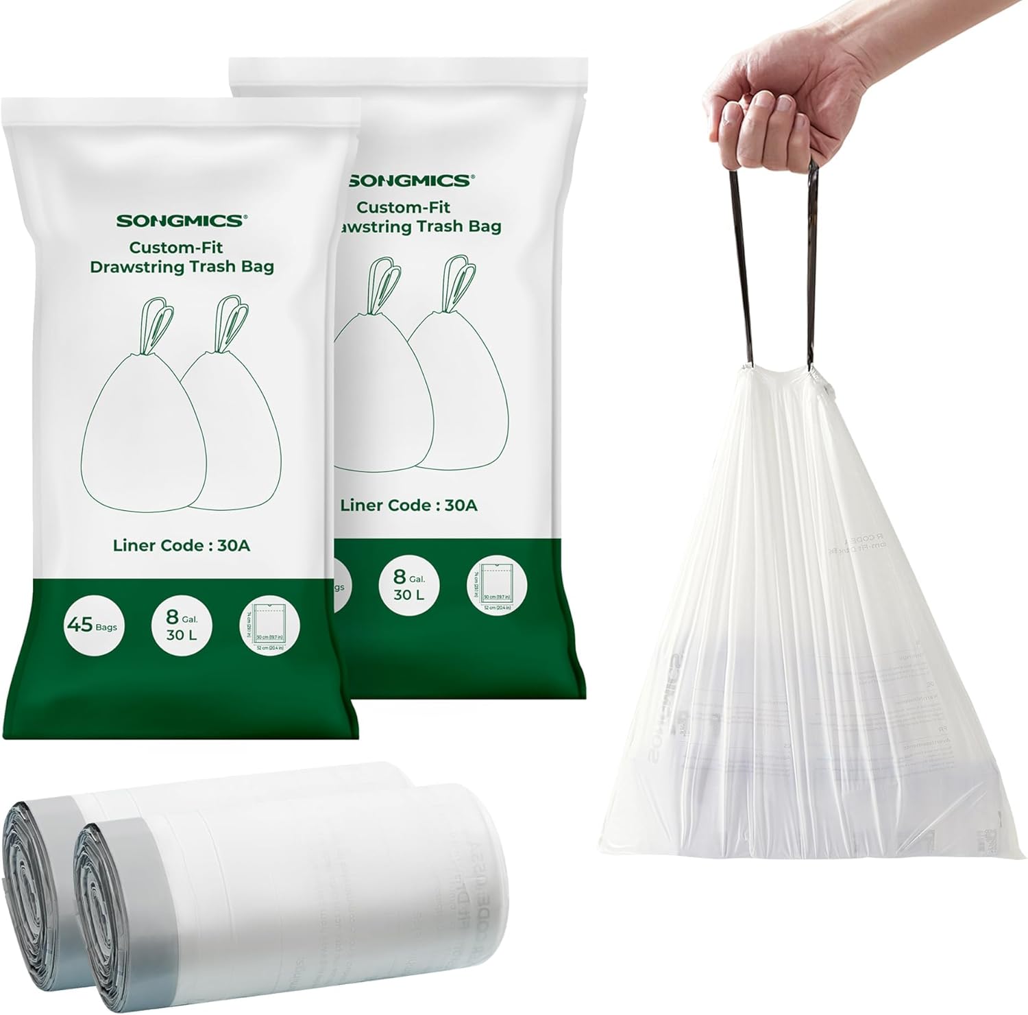 Heavy-Duty 8-Gallon Drawstring Trash Bags for Kitchen Use