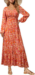 Boho Floral Smocked Maxi Dress - Flattering Fit for Fall