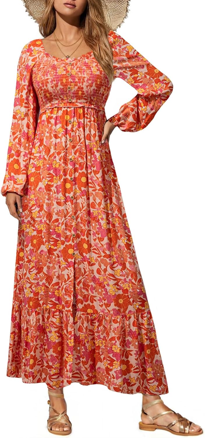 Dokotoo Fall Dresses for Women 2025 Boho Floral Maxi Dress