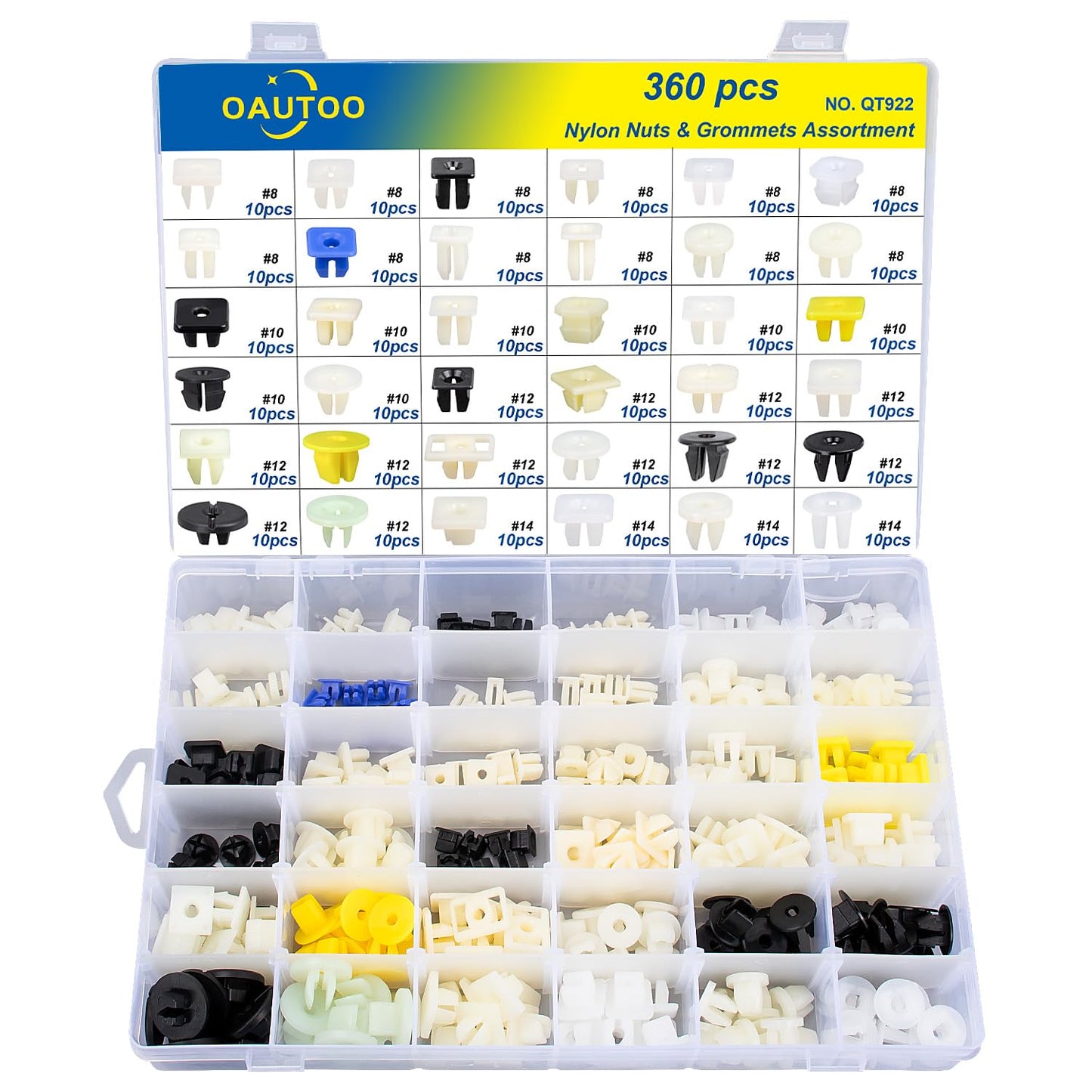 360pcs Nylon Grommet Nut Assortment for Automotive Needs