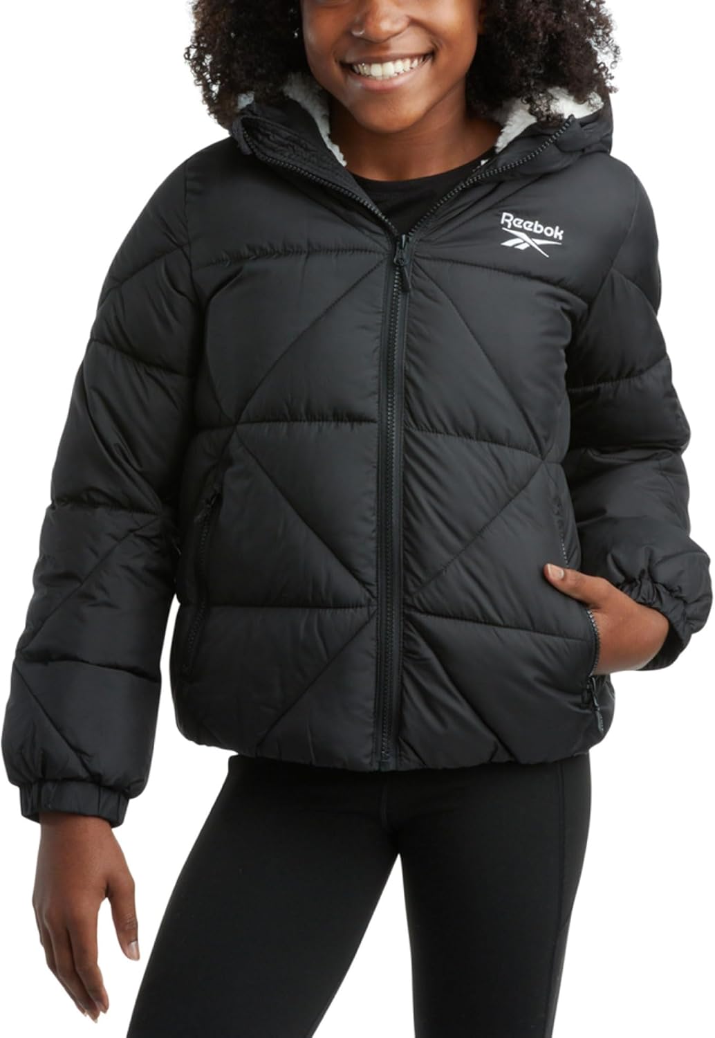 Reebok Girls Winter Coat - Heavyweight Quilted Sherpa Puffer Jacket