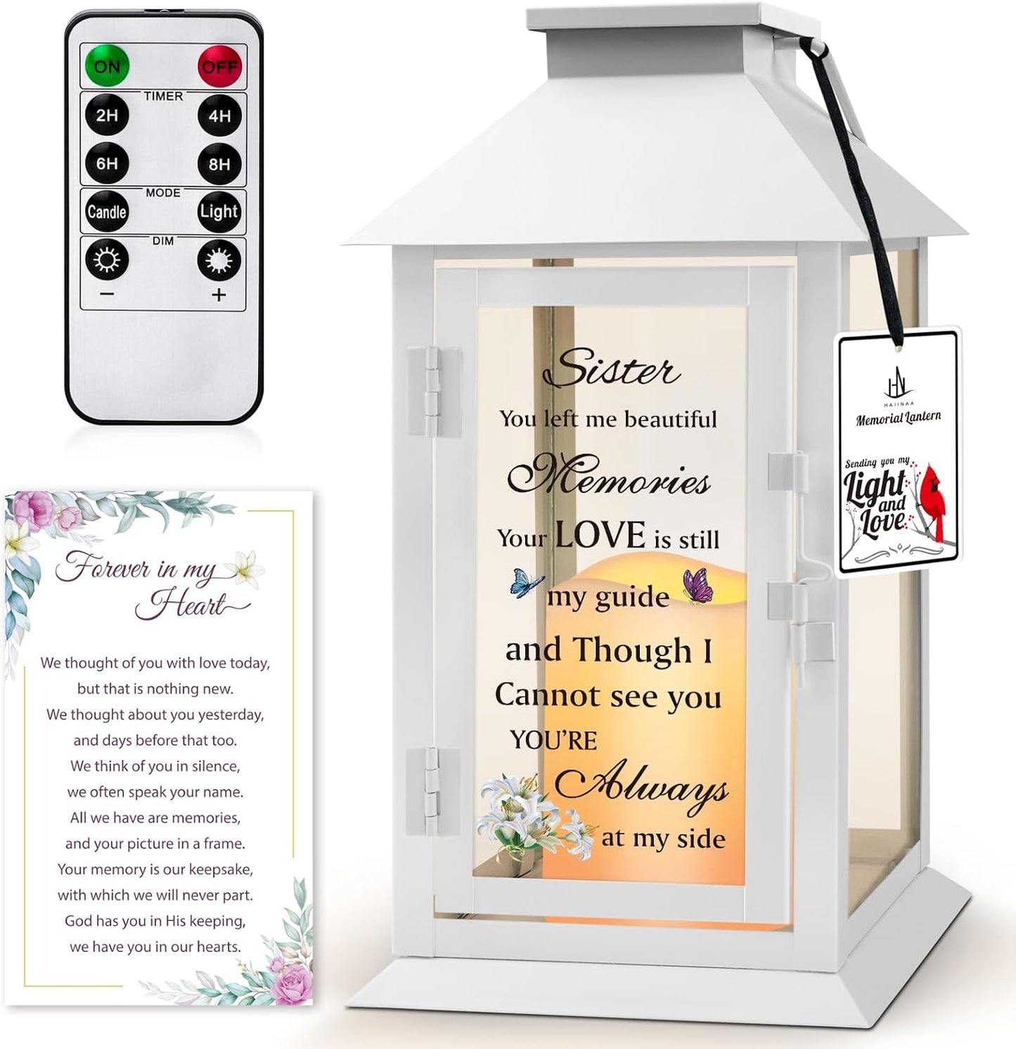 Memorial Lantern for Loss of Sister with LED Candle Gift